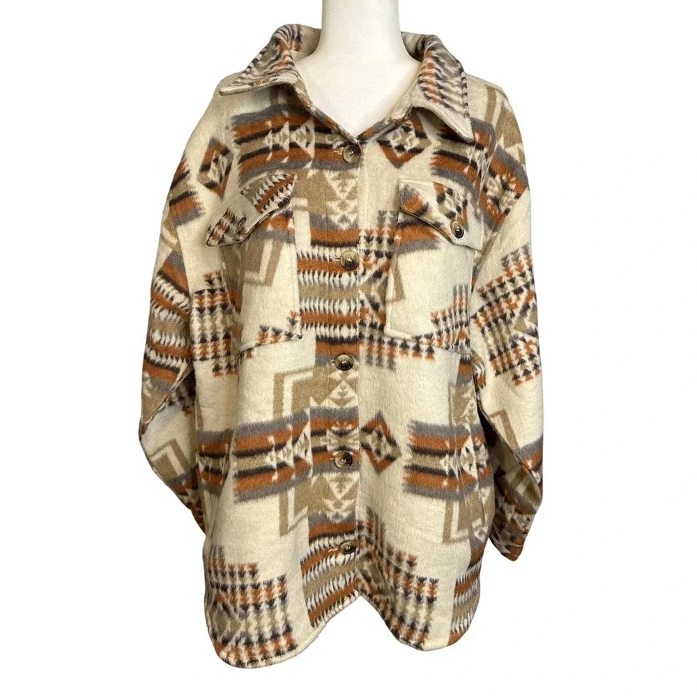 ASHLEY by 26 International Geometric Shacket Outerwear Women's‎ Size XL Aztec